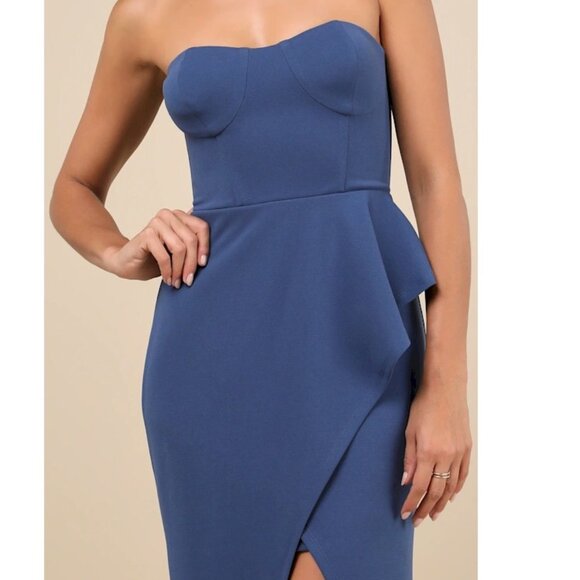 Lulus Stunning Splendor Blue Bustier Tulip Maxi Dress Size Small New NWT - Picture 5 of 12